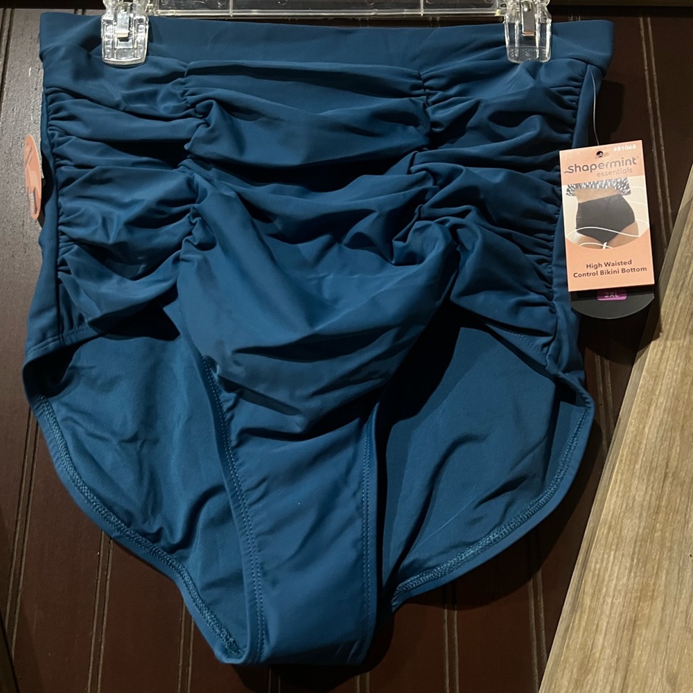 Shapermint Essentials High Waisted Bikini Bottoms in Blue